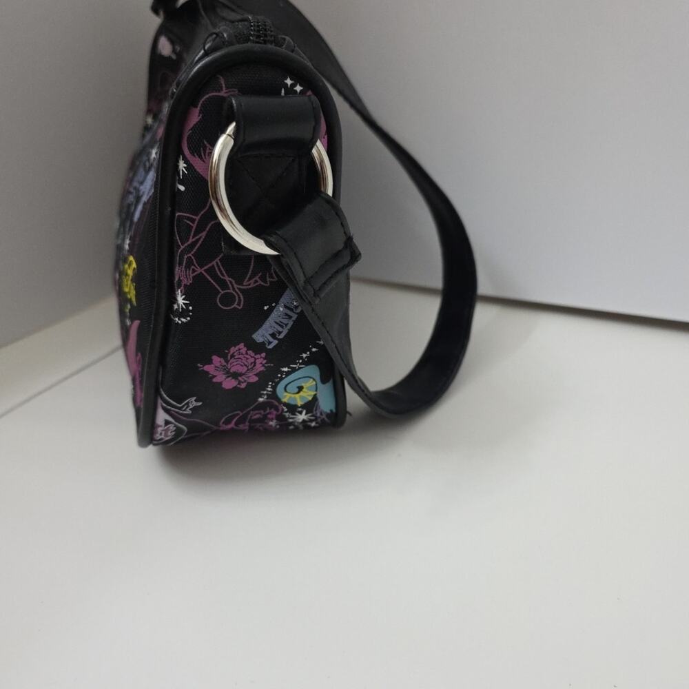 Y2K Vintage Disney Tinker Bell “Tink” Fairy Print Black Small Shoulder Bag Purse - Picture 4 of 12